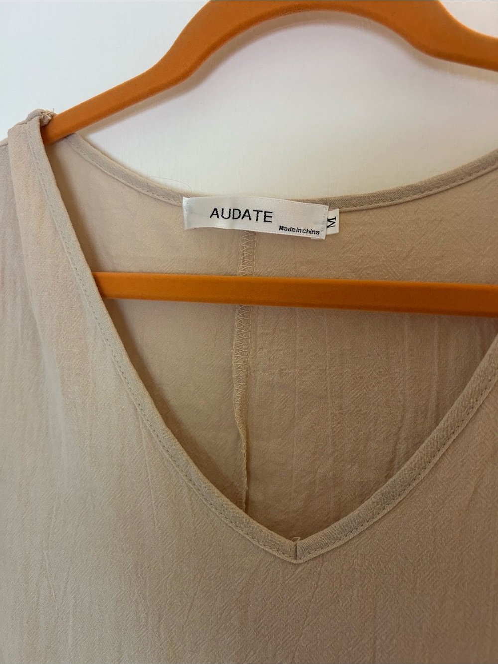 AUDATE V-Neck Sheer Blouse in Beige